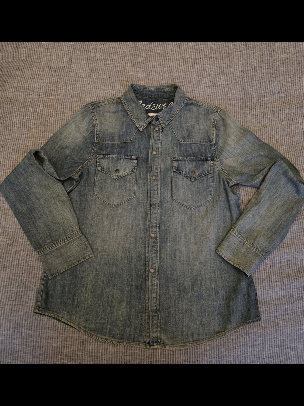 Madewell Women's Washed Denim Button-Up Snap Shirt - Faded Blue - Large
